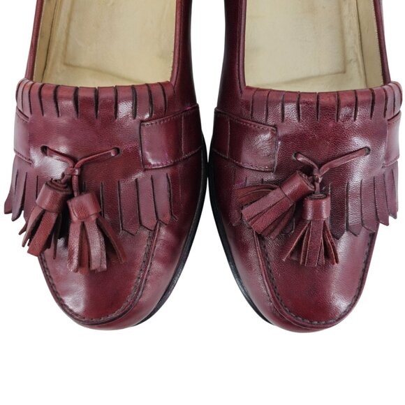 Vintage Bragano Cole Haan Italy Burgundy Leather Dress Shoe Men 9 Tassel Loafers - Picture 2 of 12